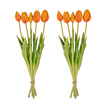 Vase Jessie Bow + 10x Real Touch Tulips Orange