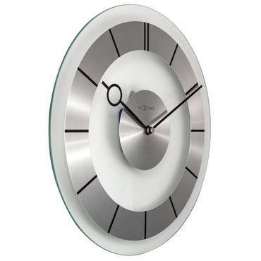 Retro style NeXtime wall clock, 31 cm aluminium frame with glass cover, featuring a vintage design.
