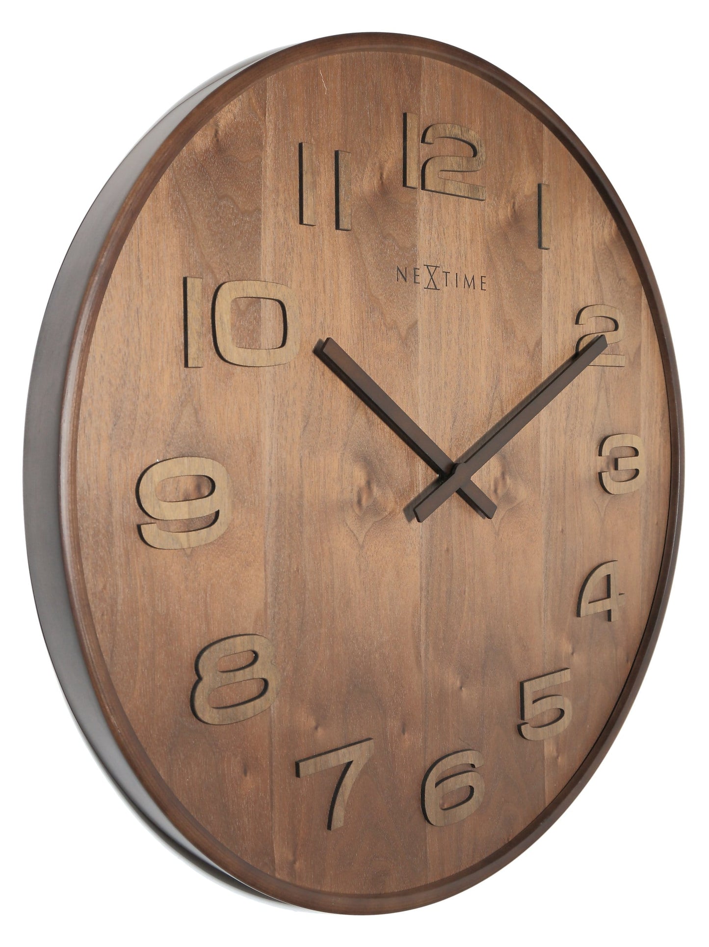 NeXtime Wall clock in 35 cm wood finish, featuring a modern wooden design with minimalist style and natural wood texture.