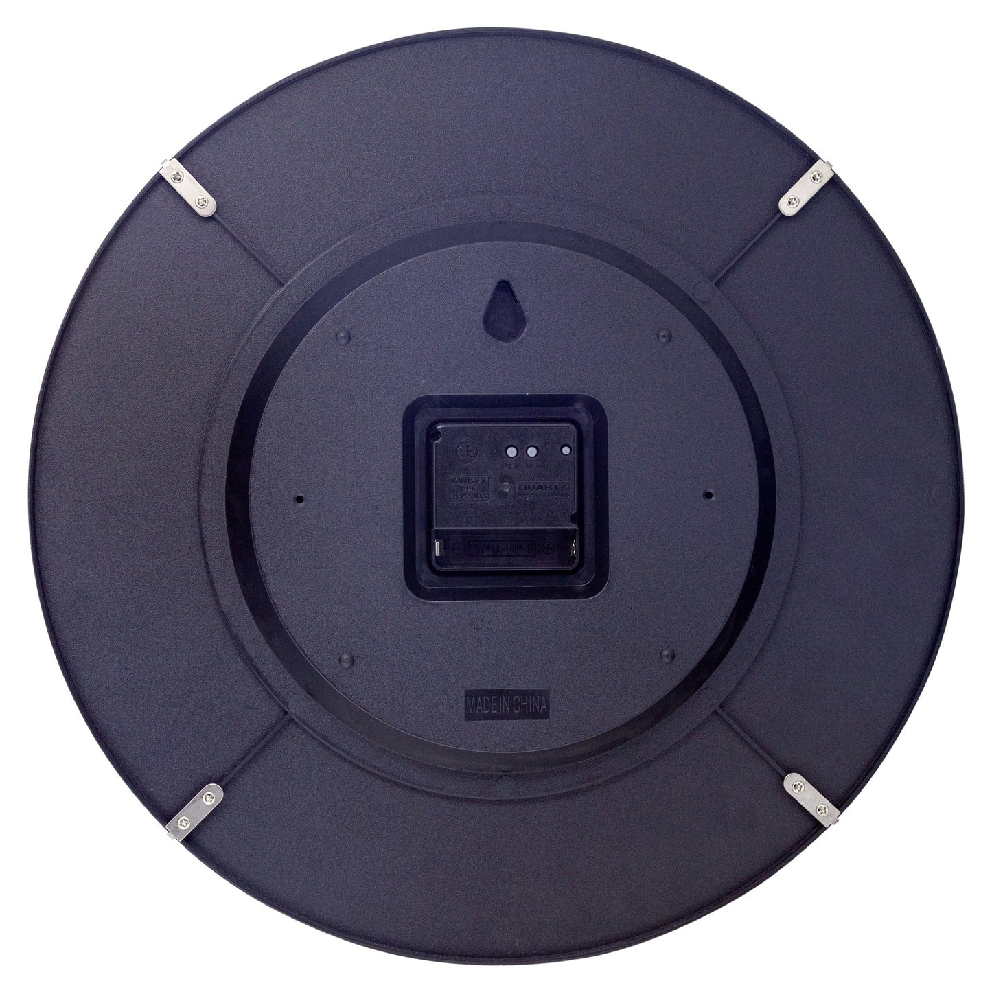 NeXtime Atomic radio-controlled wall clock with 35cm dome glass, black finish, and clear dial, viewed from the back.