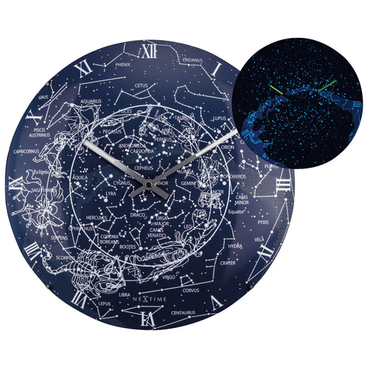 NeXtime wandklok met glazen koepel van 35 cm, glow-in-the-dark 'Milky Way dome' ontwerp, geschikt voor muurdecoratie