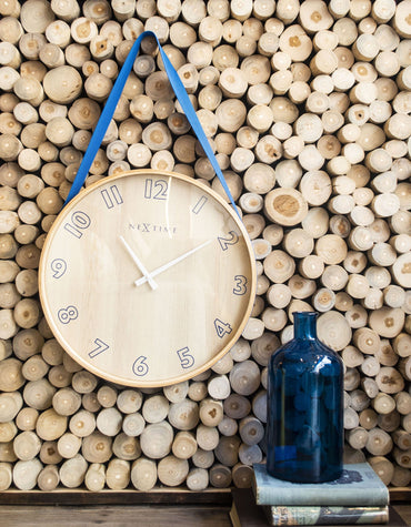 NeXtime Clocks Loop Big wall clock, 40 cm, wooden and fabric design, modern round clock with minimalist style.