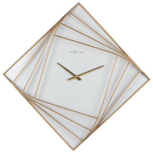Large square metal wall clock by NeXtime Clocks, 85x85cm, featuring a modern turning square design.