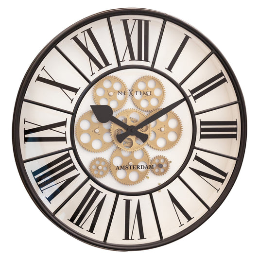 Large NeXtime Clocks Moving Gear Wall Clock, 50cm diameter, with intricate gear design and modern style.