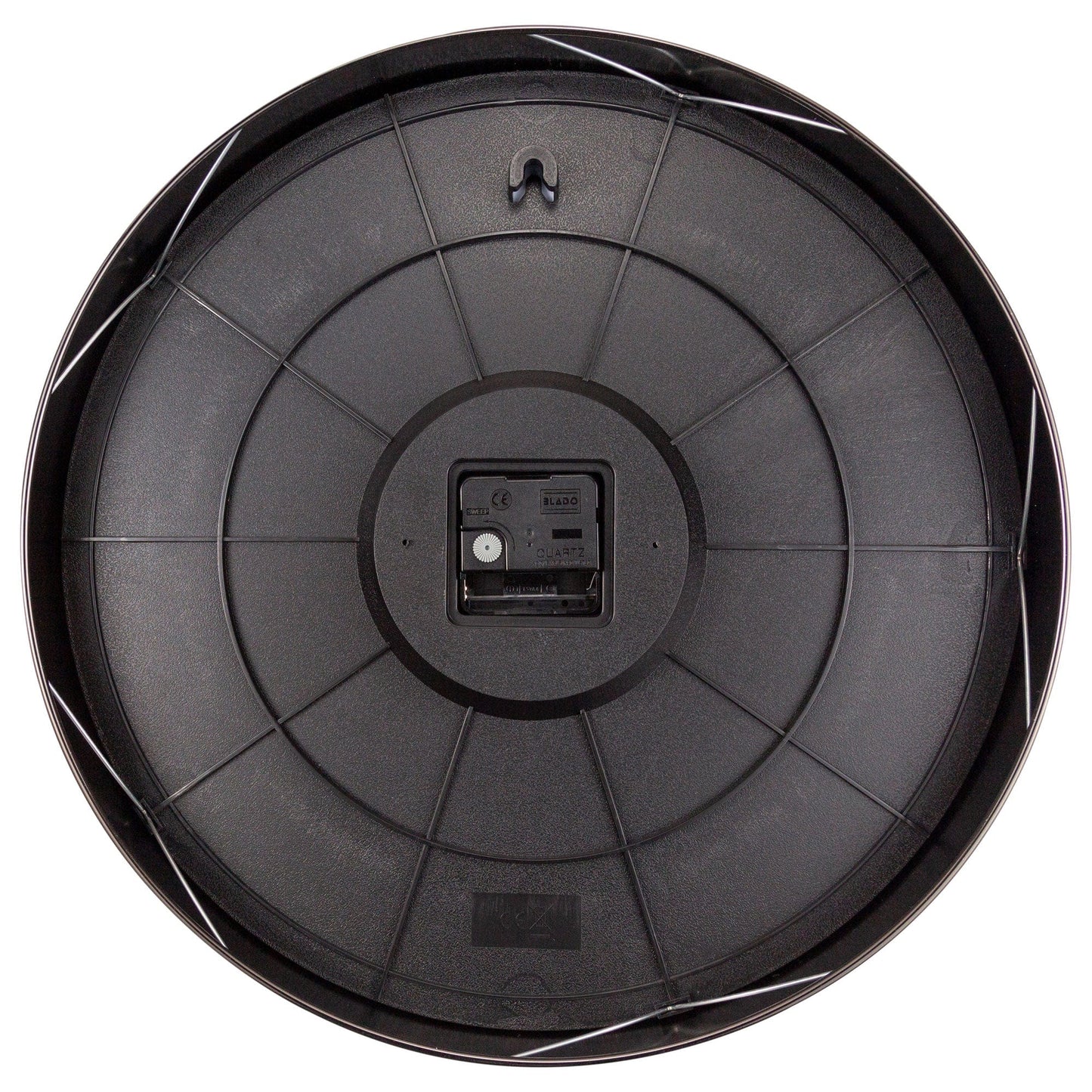 NeXtime Clocks Reflection 40cm metal wall clock with a silent mechanism, showcasing a sleek, modern design from the back view.