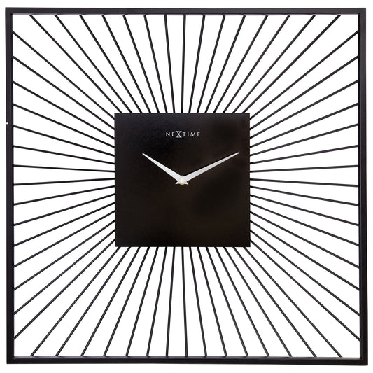 Black metal Vasco Square wall clock by NeXtime Clocks, 45x45x15cm, with a silent movement and modern square design.