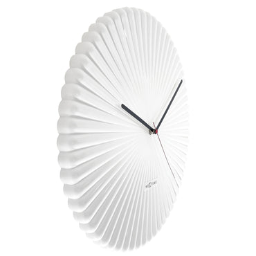 NeXtime Mousse wall clock in white and green, 40cm diameter, silent operation, made of polyresin, shown from left side.
