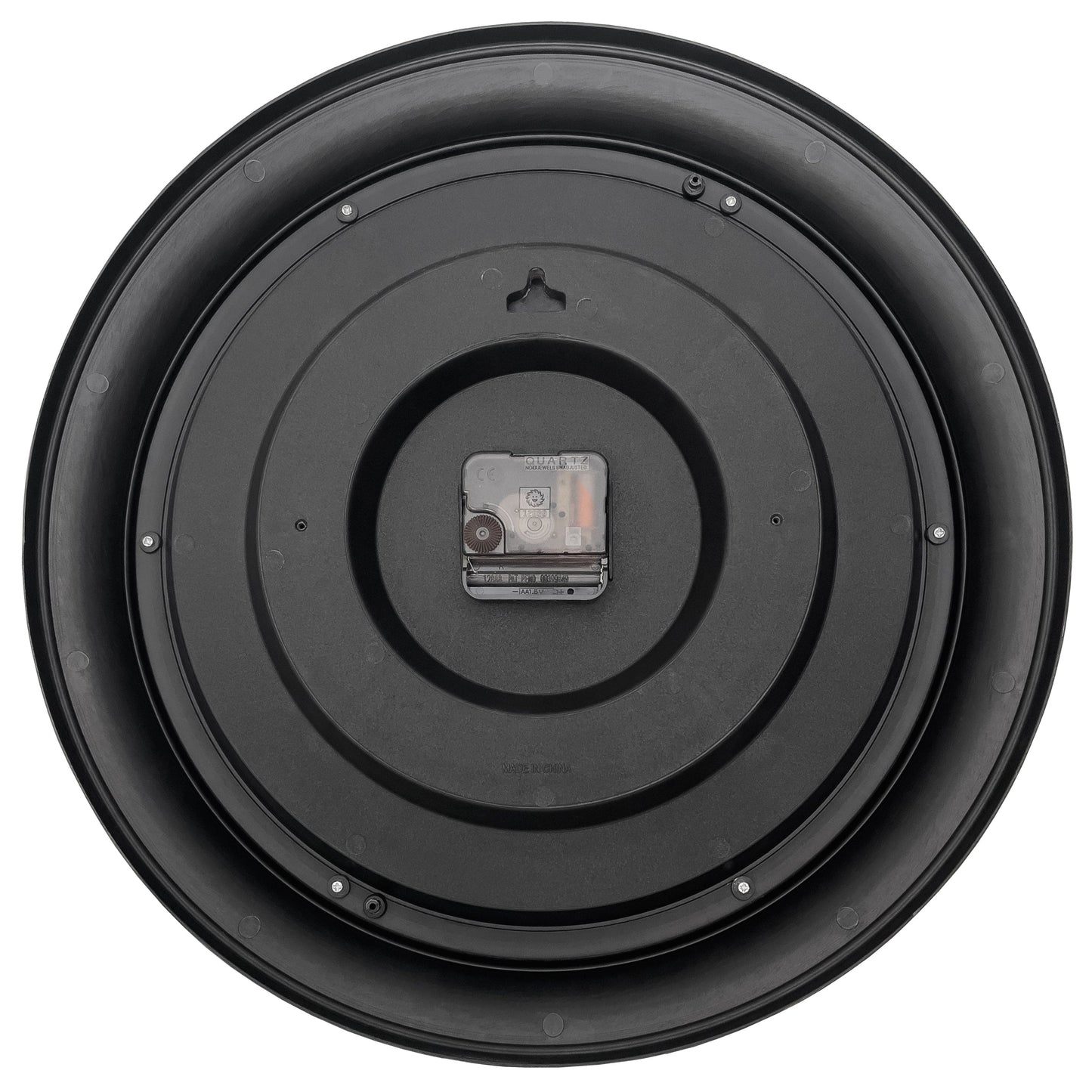 NeXtime Chopin wall clock, 40cm, black and grey plastic design with silent movement, shown from the back.