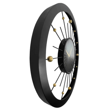 Large black NeXtime Orbit wall clock, 90cm with silent movement, featuring a modern metal design.