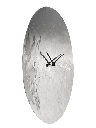 NeXtime stainless steel wall clock with chrome finish, 80cm diameter, featuring a modern fragment design and silent movement.