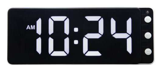 White NeXtime digital table or wall clock, 27.2x10.8x3cm, with LED display and sleek ABS design.