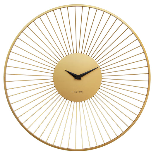 Gouden metalen wandklok 80cmØ NeXtime 'Vasco Round' met grote ronde wijzerplaat en moderne uitstraling