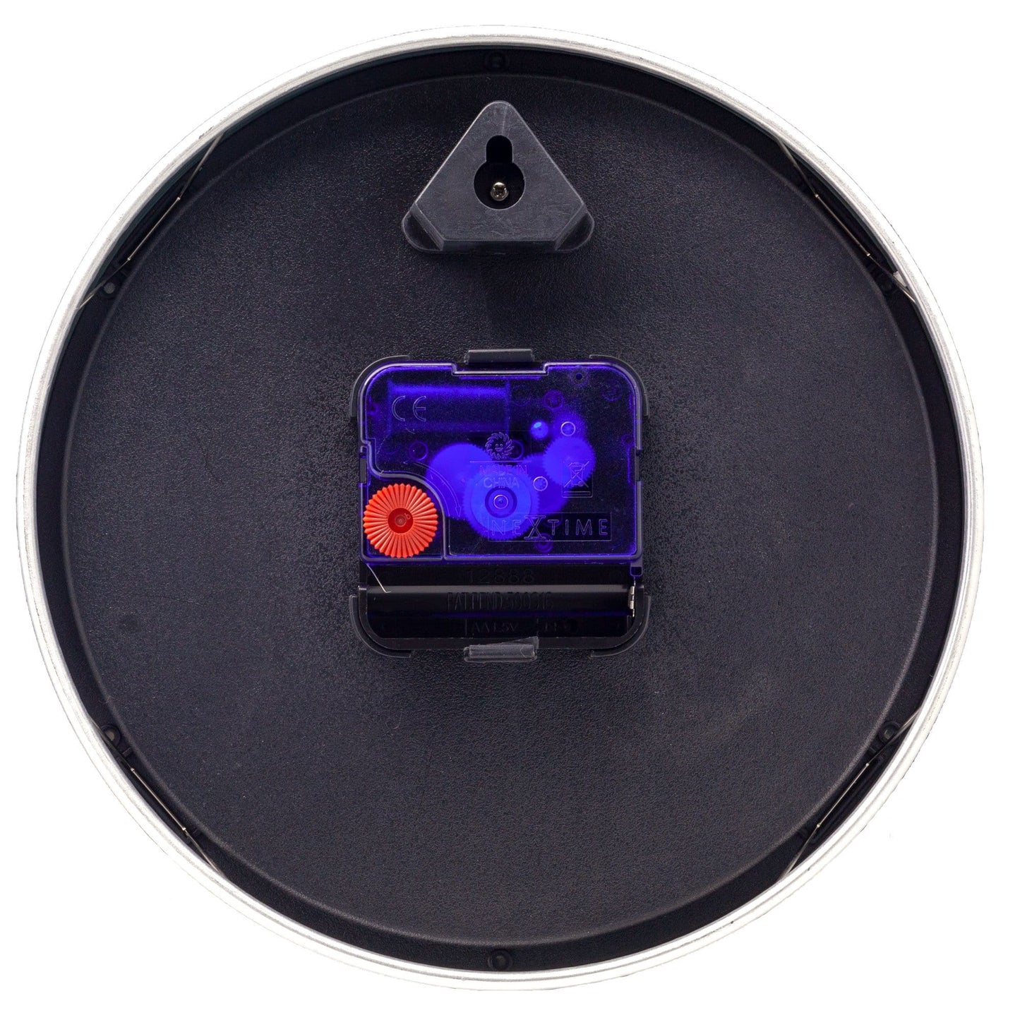Black aluminum NeXtime station numbers wall or table clock with clear dial and modern design.