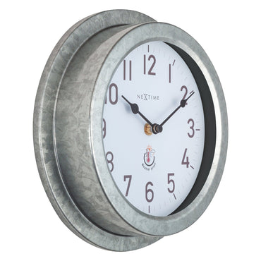 Outdoor garden wall clock by NeXtime Clocks, 22cm metal galvanized weatherproof garden clock with a Poppy design.