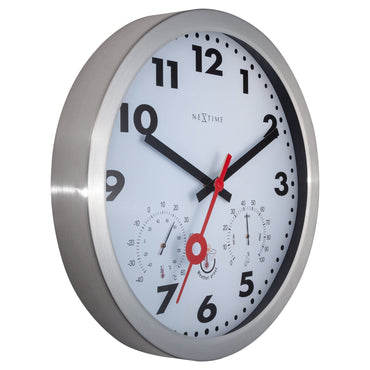 NeXtime Clocks garden wall clock with weatherproof aluminium design, 35cm, silent movement, featuring a Clematis floral pattern.