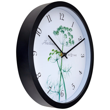 Weatherproof outdoor garden clock by NeXtime Clocks, 30.5 cm diameter, with a sleek Anethium design and left-side view.