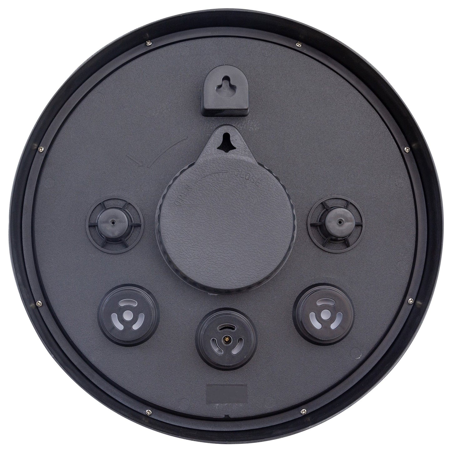 Weatherproof outdoor garden clock by NeXtime Clocks, 30.5 cm diameter, with a stylish Knautia design, suitable for outdoor spaces.