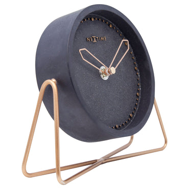 NeXtime Clocks table clock in polyresin with a sleek, modern design, measuring 17.5 x 15.5 x 5 cm, shown from the left side.