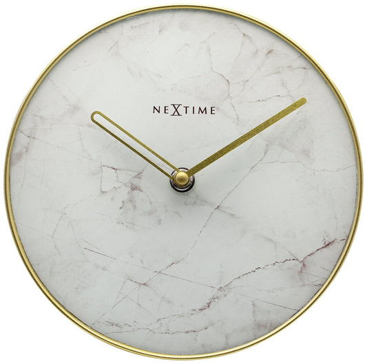 NeXtime Marble table clock with glass and metal, 20 cm diameter, featuring a sleek modern design.