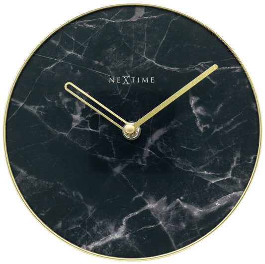 NeXtime Clocks marble table clock with a 20cm glass and metal design, featuring a sleek modern appearance.
