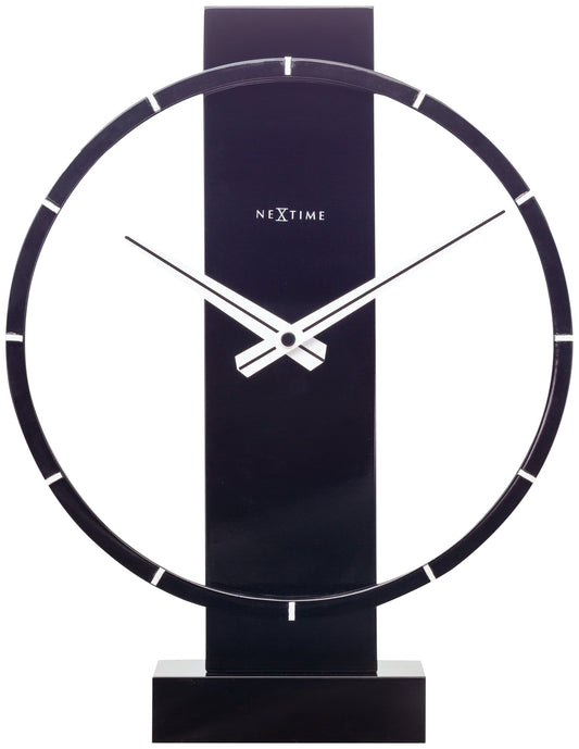 NeXtime Clocks Carl Small wooden and steel table or wall clock, 34x27 cm, featuring a modern design with a black and natural wood finish.