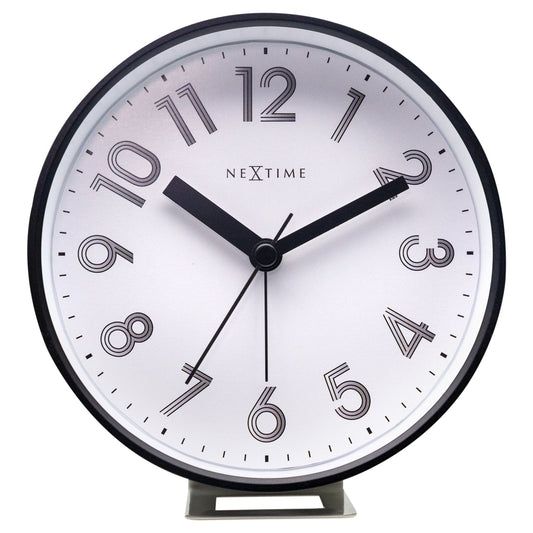 NeXtime Clocks Reflect table alarm clock with light function, silent operation, plastic body, 12.5x13x5.5cm front view