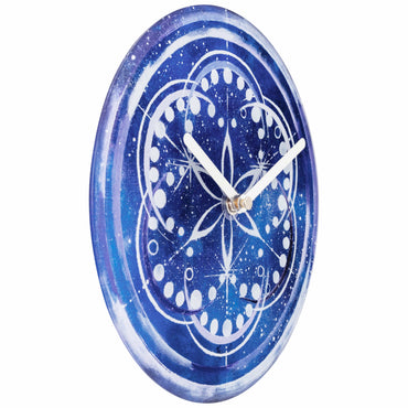 NeXtime Cosmo Indigo tafelklok van 20cm, stil, temperatuurglas, linkszicht op wijzerplaat en moderne ontwerp.