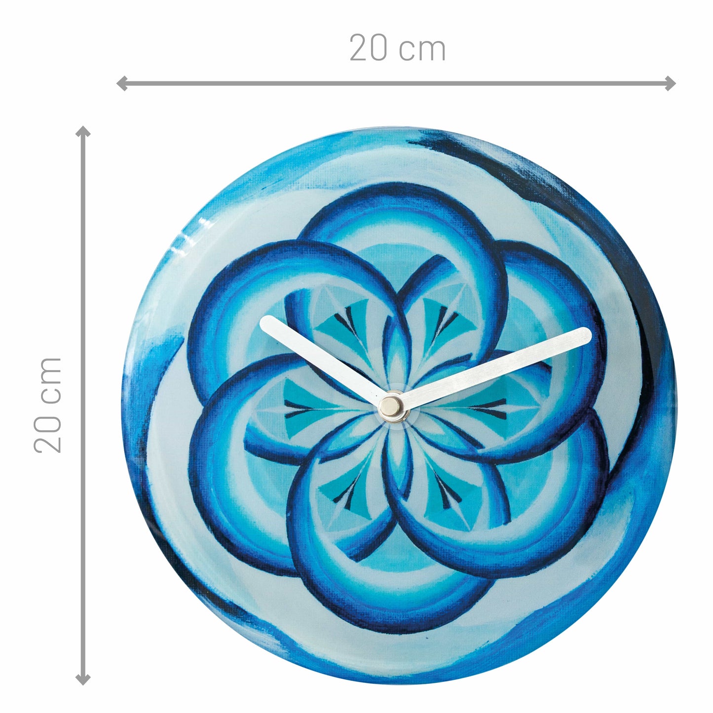 Blue NeXtime Cosmo Table Wall Clock, 20cm, silent, with tempered glass, featuring a modern design for home or office.