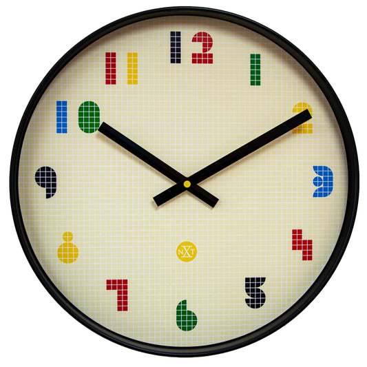 NeXtime wandklok van 35 cm met stille werking, zwart en multicolor, gemaakt van ABS, model 'Bit'.