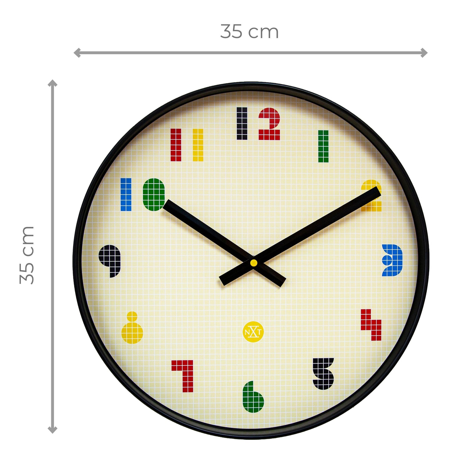NeXtime wandklok van 35cm, zwart en multicolor, stil, ABS-materialen, model 'Bit' met moderne uitstraling