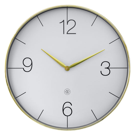 NeXtime wandklok Finesse Large, 51cm, goud, chroom en grijs plastic, stille wijzers, modern design, grote wandklok