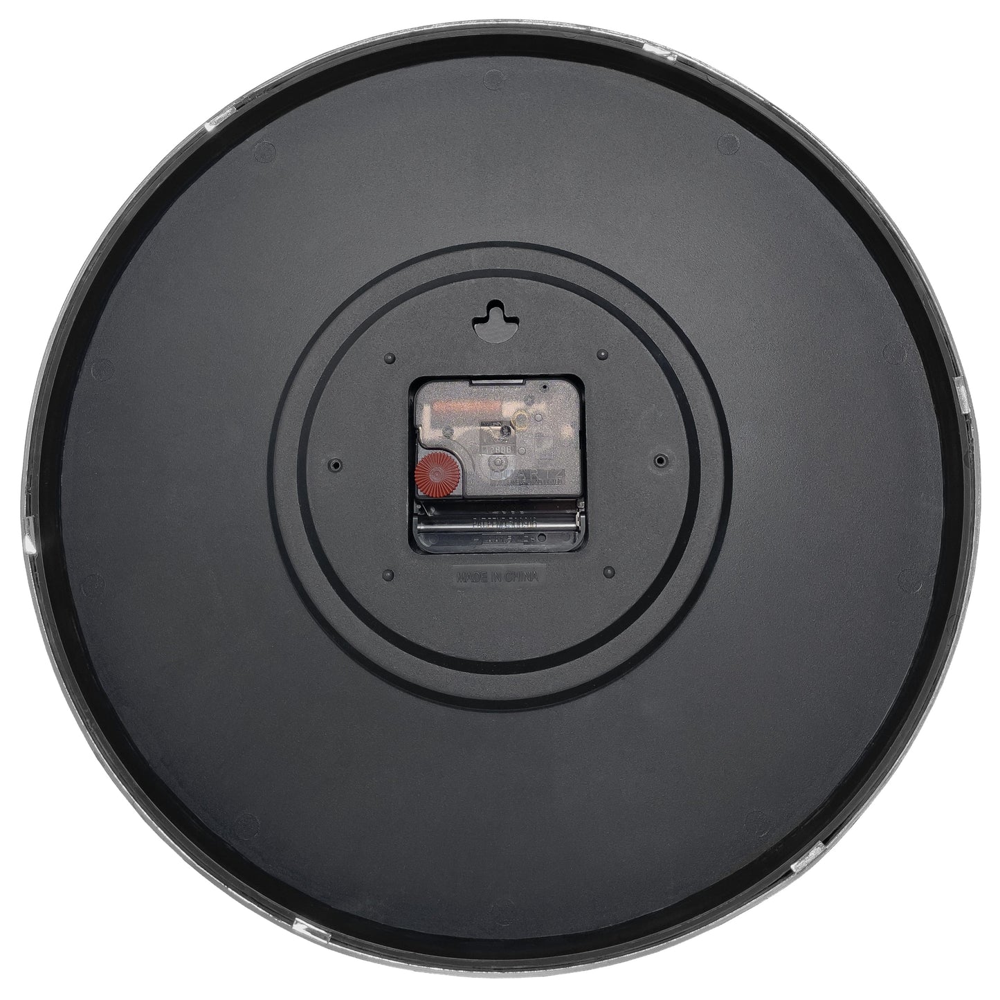 NeXtime Finesse wall clock with a 30.5cm diameter, silent mechanism, gold, chrome, and grey plastic finish, back view.