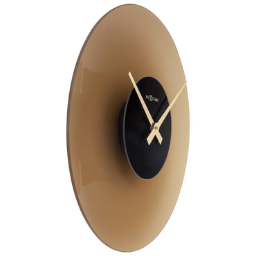 NeXtime Clocks 40cm silent glass wall clock with a "Float" design, shown from the left side.