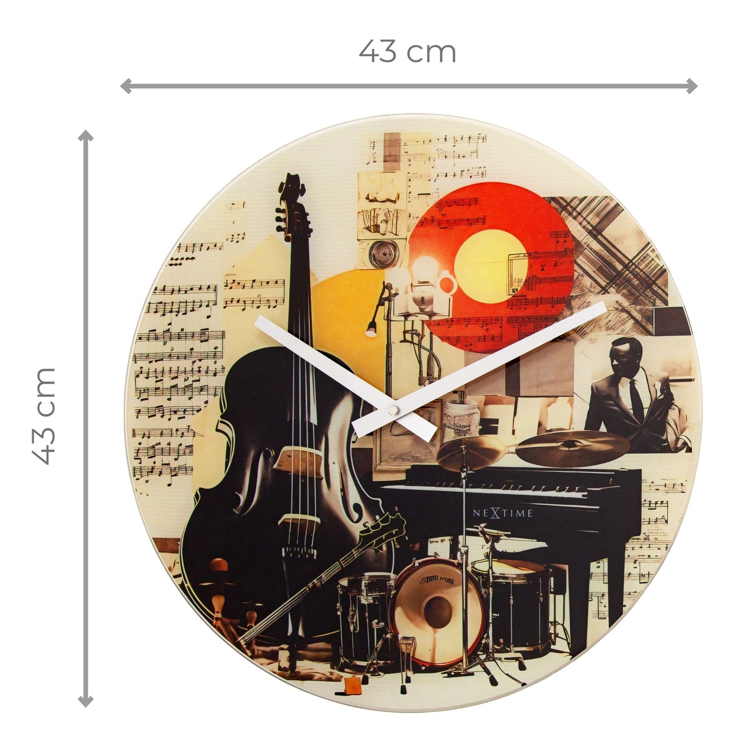 NeXtime wall clock with 43cm diameter, silent quartz movement, multicolour glass design, named 'Blues'.