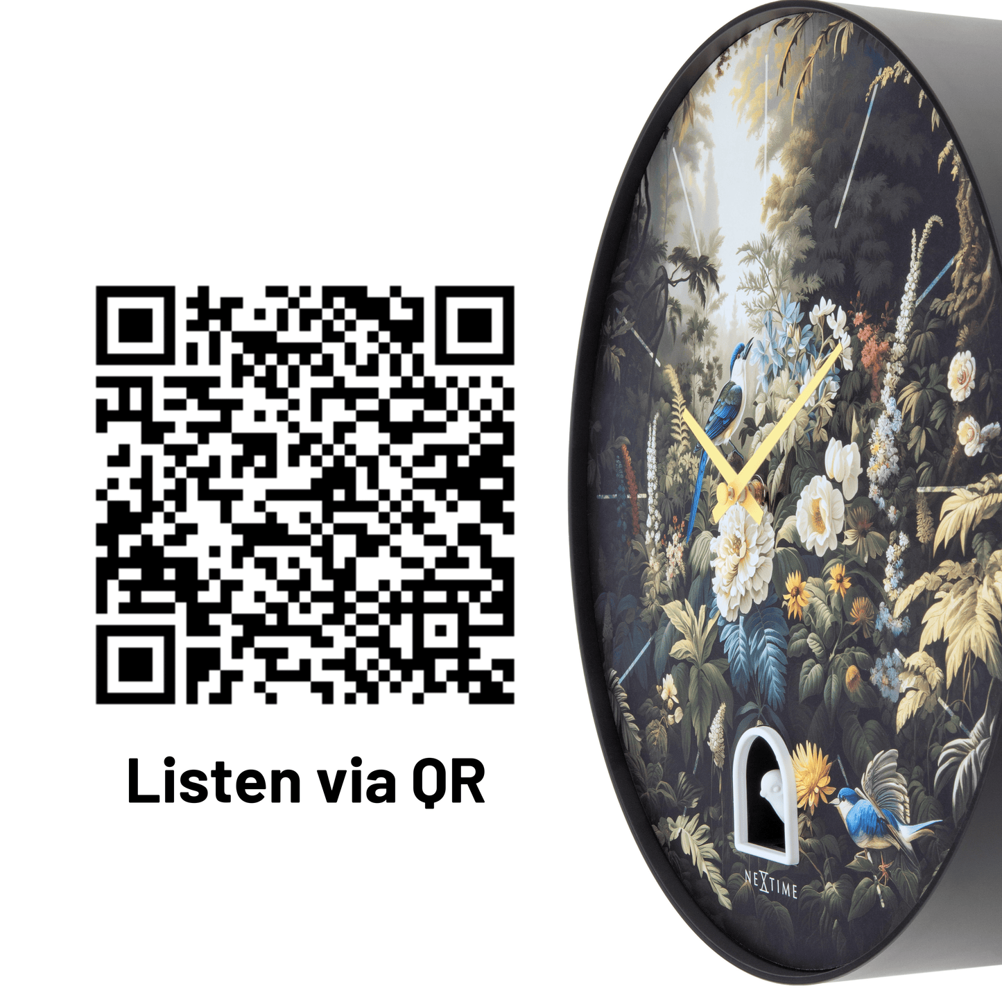 Black plastic wall clock with 30cm diameter featuring a cuckoo design from NeXtime's Vanity Cuckoo collection.