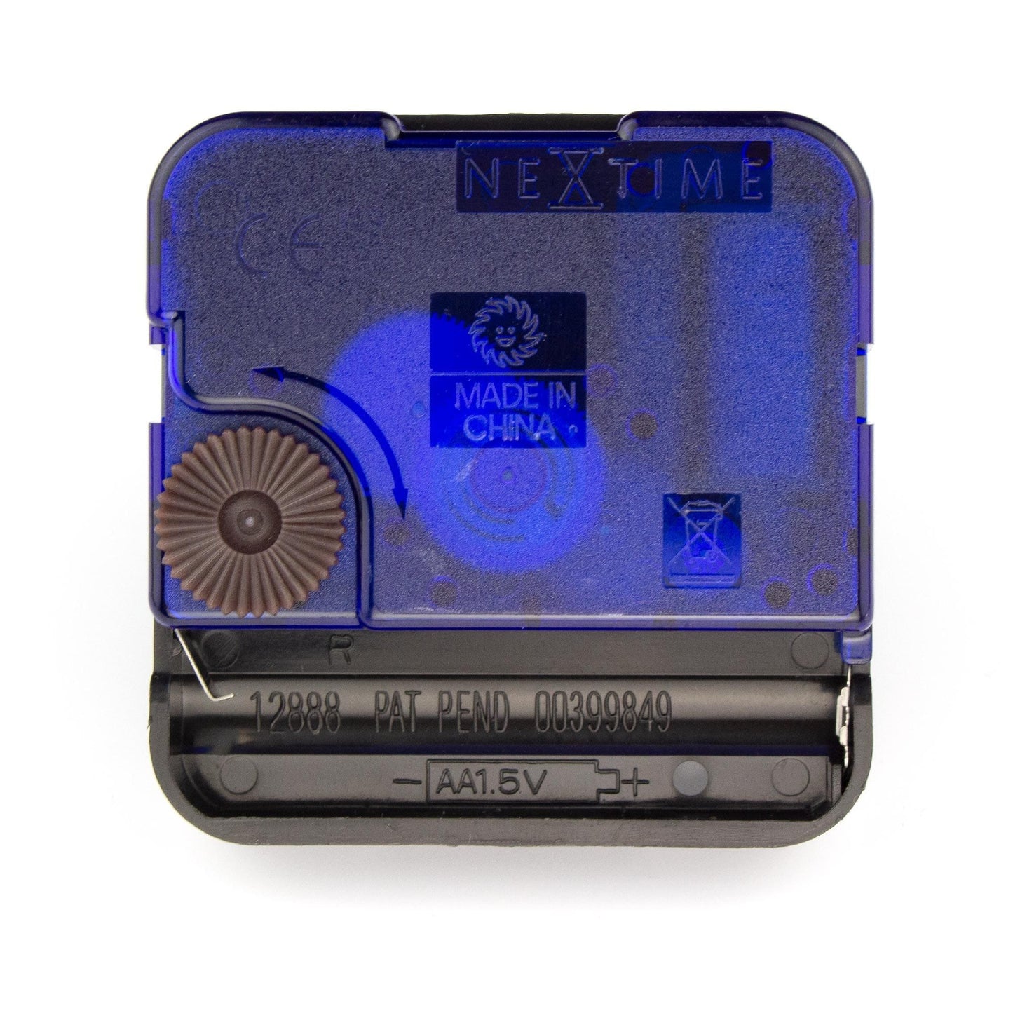 NeXtime Clocks Step Movement 23.5mm (PMYT235TP) with long shaft, showing the back side of the clock movement.