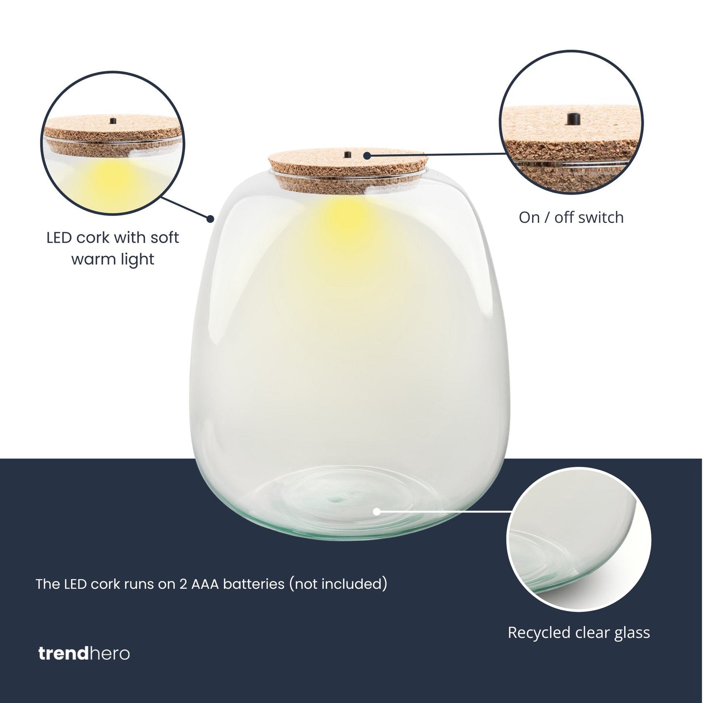 Terrarium bottle with cork - Model: Emma with led cork - ↑ 25 cm - Ø 23 cm