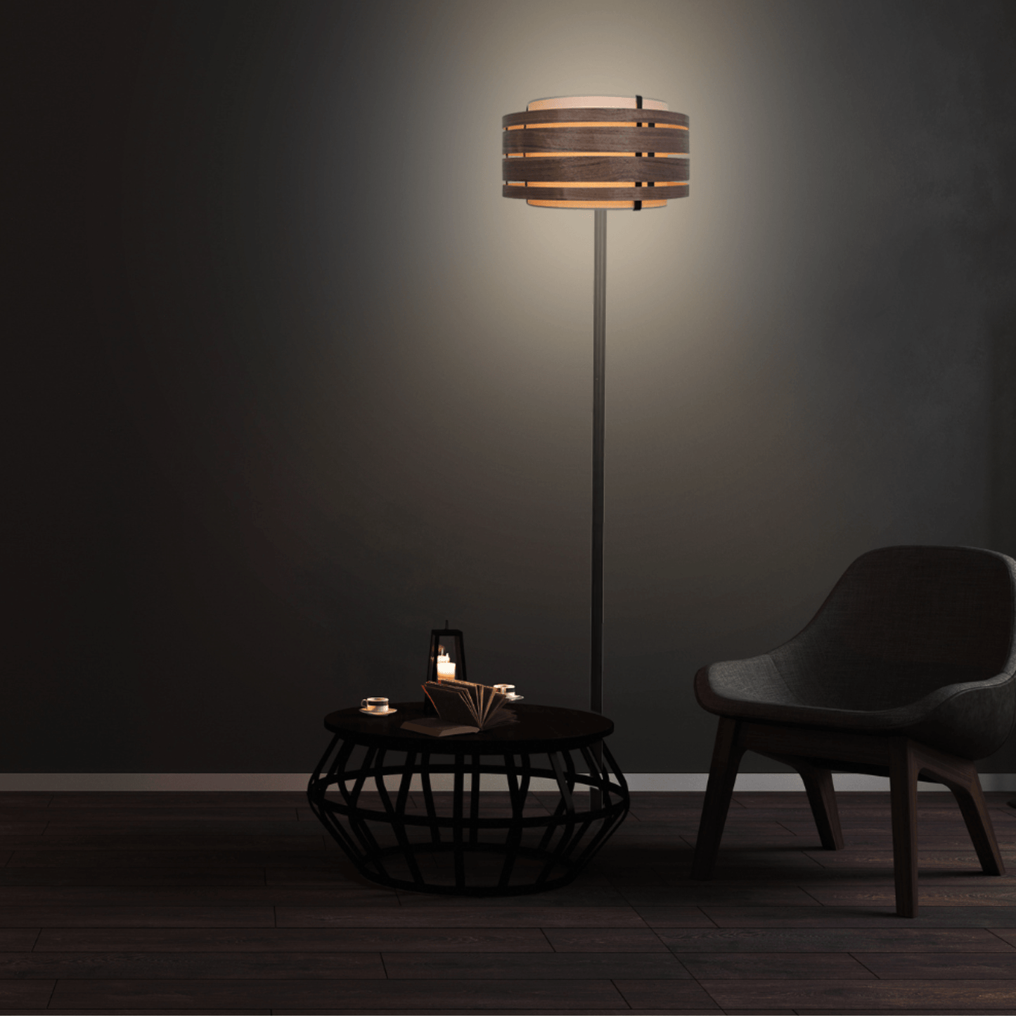 Lamp Shade - Wood (dark walnut veneer)-Fabric - 40 cm - "Beam"