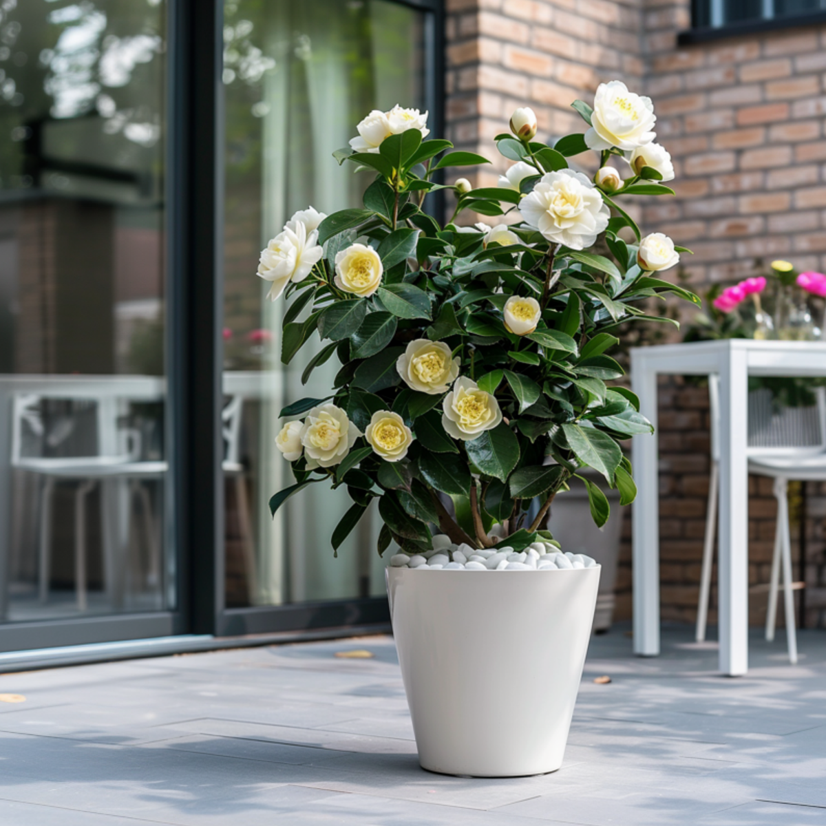 Camellia japonica 'Brushfield's Yellow' - Japanse roos