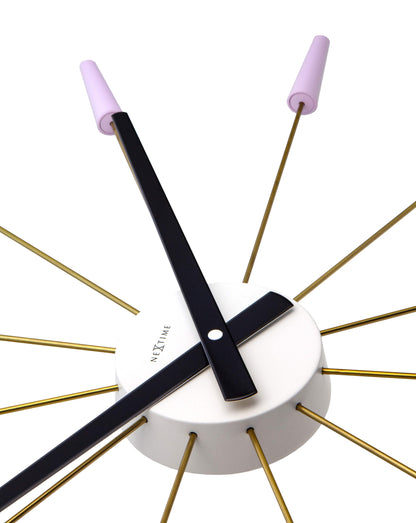 Vintage NeXtime Silent Wall Clock with stainless steel finish, 58cm diameter, detailed close-up of the Plug Inn design.