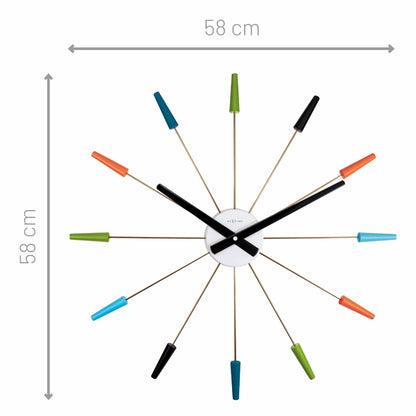 Vintage NeXtime Silent Wall Clock in stainless steel, 58cm diameter with minimalist design and 'Plug Inn' branding.