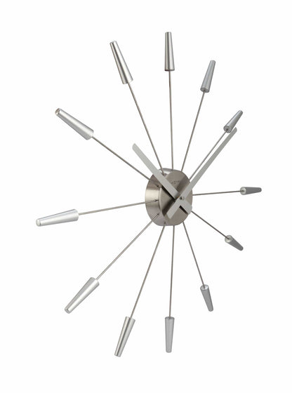 Vintage NeXtime Clocks silent wall clock, 58cm stainless steel design, showing the left side with modern plug-in features.