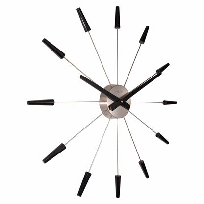 Vintage NeXtime Silent Wall Clock in stainless steel, 58cm with a sleek design, shown from the left side.