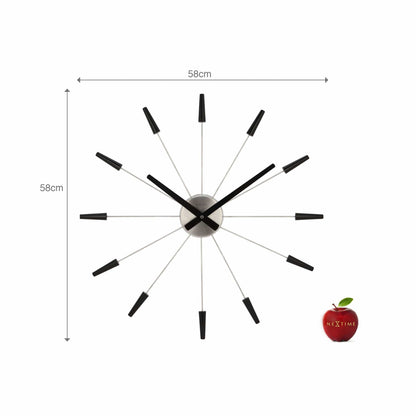 NeXtime Clocks vintage stainless steel silent wall clock, 58cm diameter, Plug Inn model with sleek modern design.