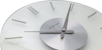 NeXtime Clocks wall clock with 26cm aluminum frame and glass cover featuring a modern stripe design.
