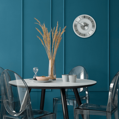 NeXtime Clocks retro wall clock, 31 cm aluminum and glass design with bold black numbers on a white face.