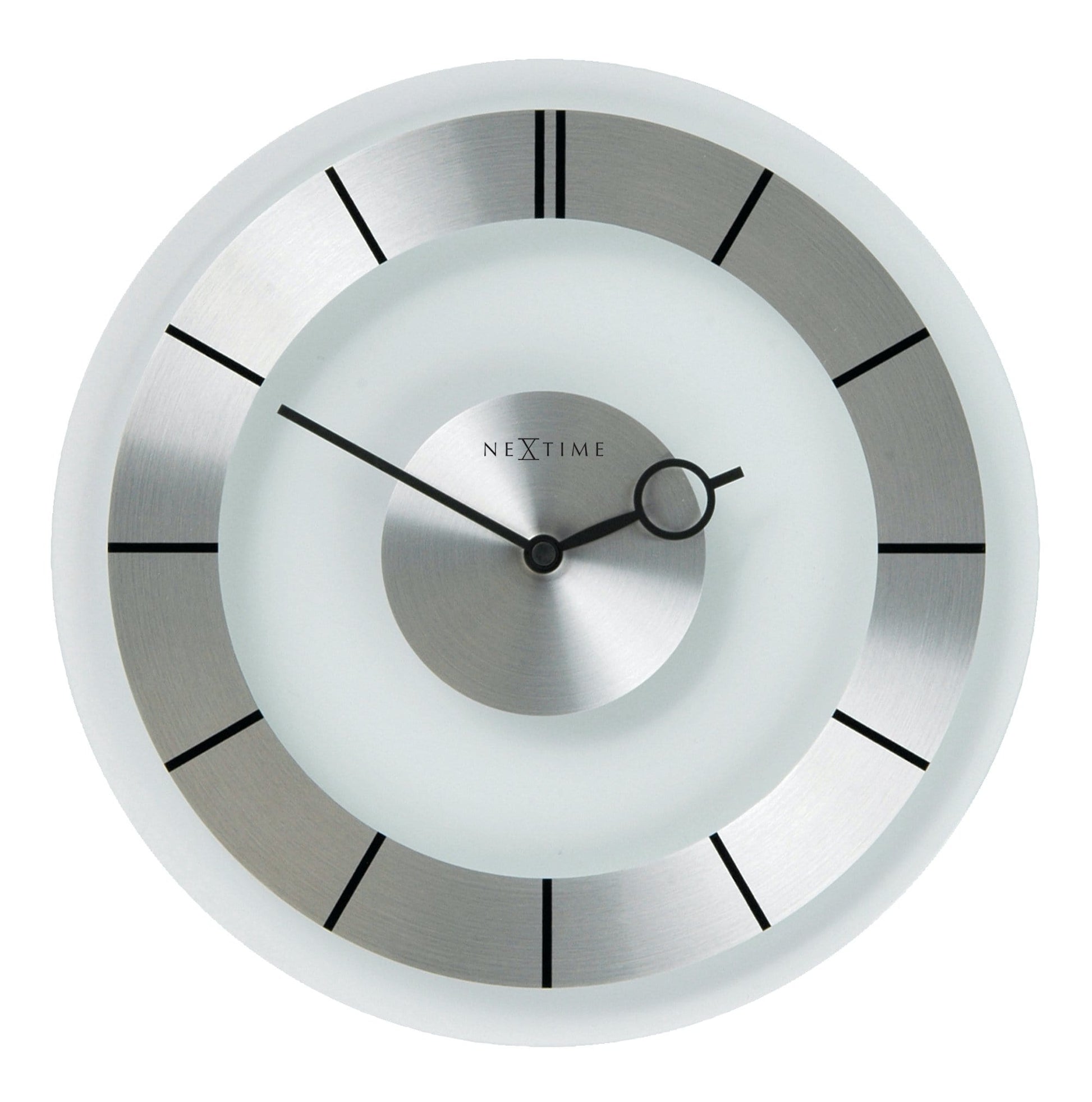 NeXtime Clocks Retro wall clock, 31 cm diameter with aluminium frame and glass cover, featuring a vintage-inspired design.