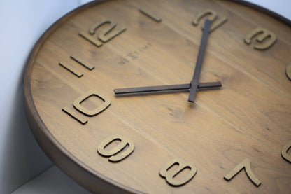 NeXtime Clocks Wood Wood Medium wall clock, 35 cm diameter, round wooden design with minimalist style and natural wood finish.