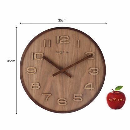 NeXtime Wall Clock in 35 cm wood finish, featuring a modern design and natural wood texture for stylish home decor.