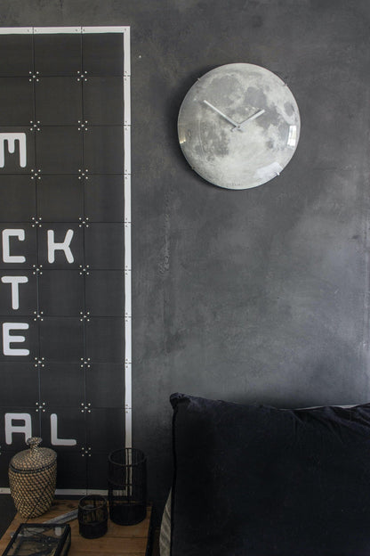 Wall clock -  35 cm  - Dome Glass - Glow-in-the-dark-  'Blue Moon dome'